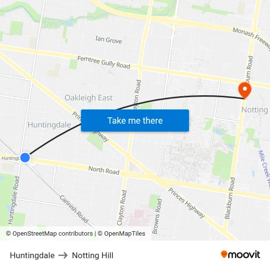 Huntingdale to Notting Hill map
