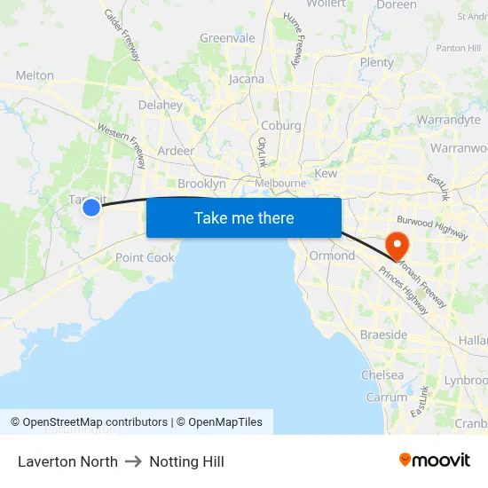 Laverton North to Notting Hill map