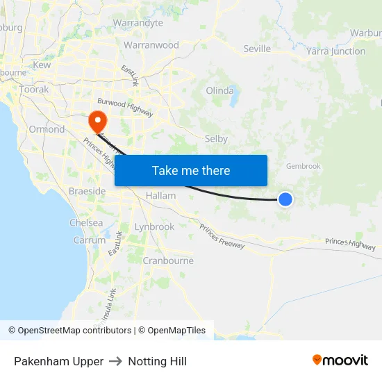 Pakenham Upper to Notting Hill map