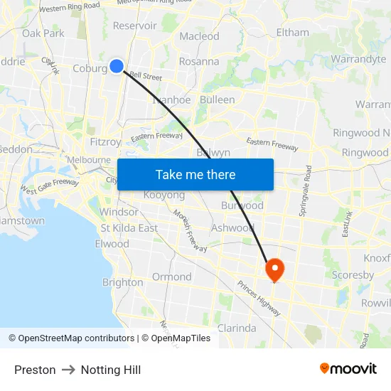 Preston to Notting Hill map