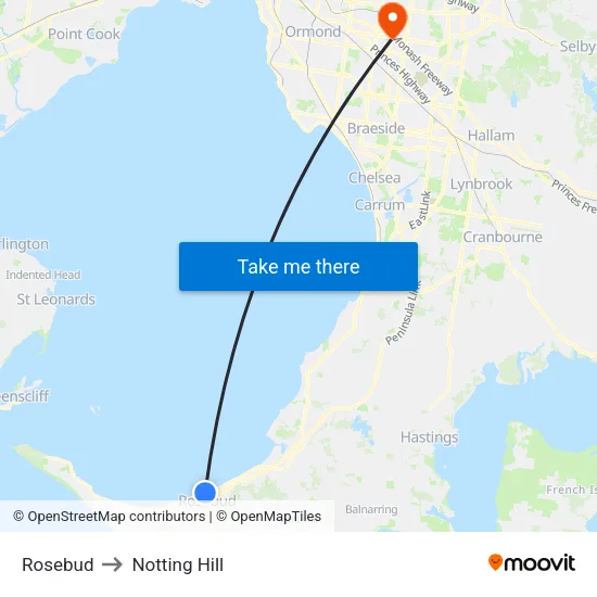 Rosebud to Notting Hill map