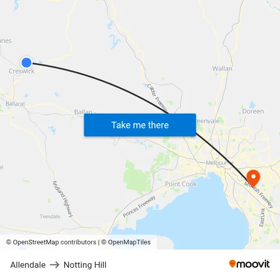 Allendale to Notting Hill map