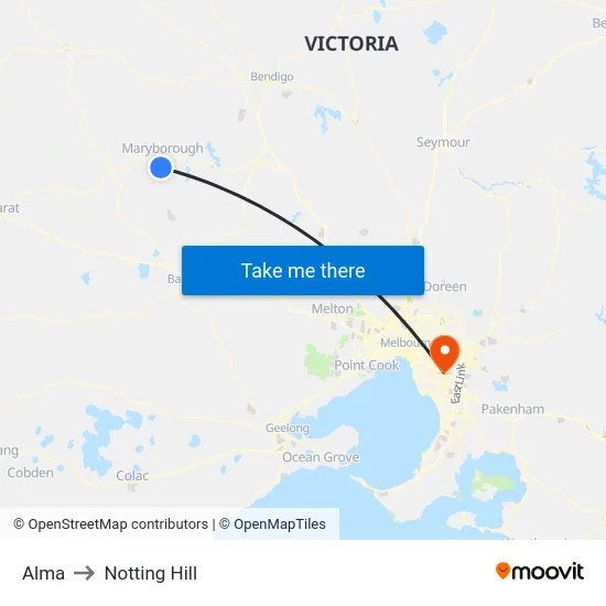 Alma to Notting Hill map