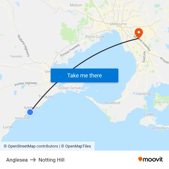 Anglesea to Notting Hill map