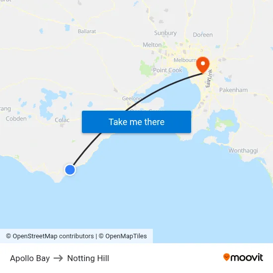 Apollo Bay to Notting Hill map