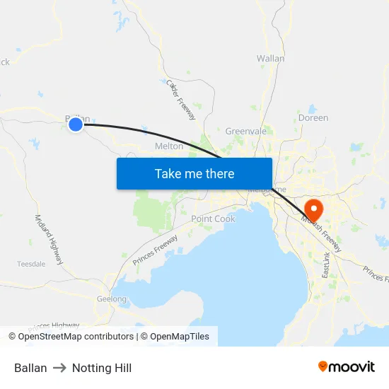 Ballan to Notting Hill map