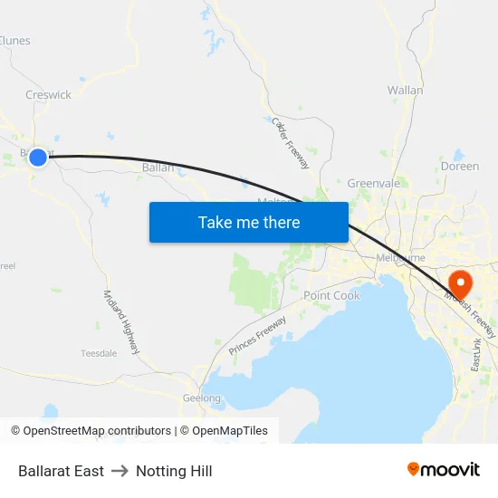 Ballarat East to Notting Hill map