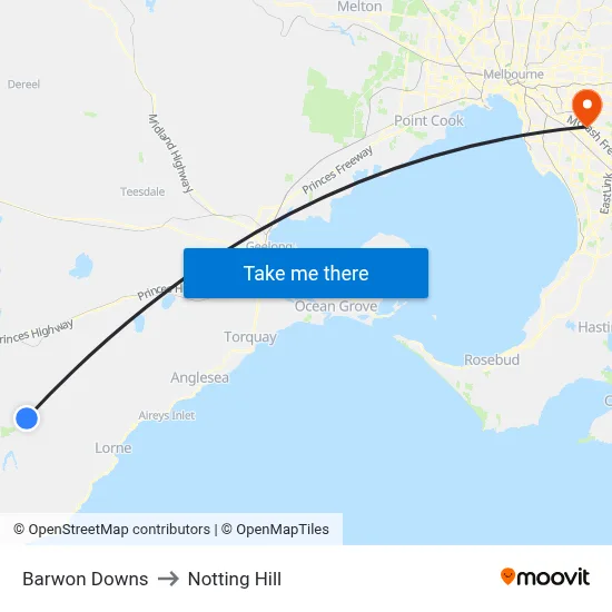 Barwon Downs to Notting Hill map