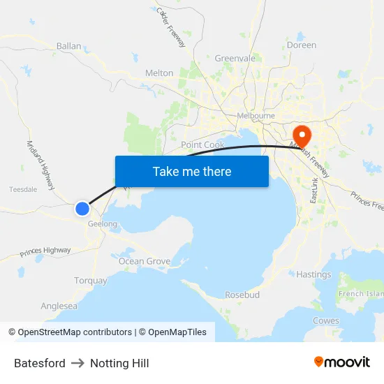 Batesford to Notting Hill map