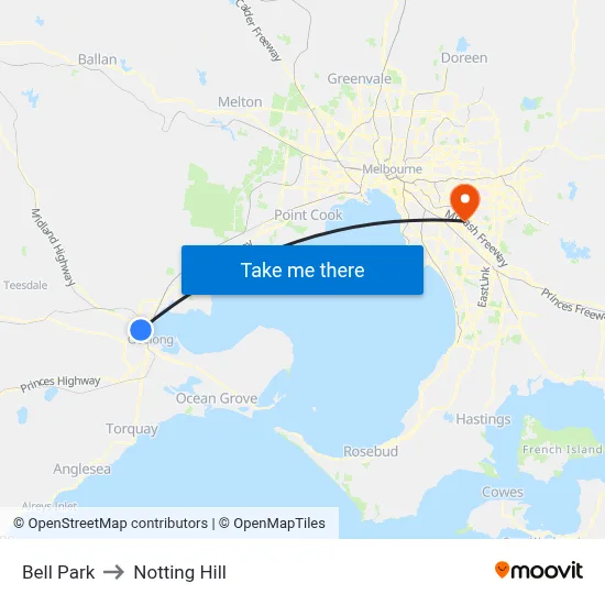 Bell Park to Notting Hill map