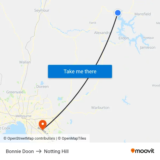 Bonnie Doon to Notting Hill map