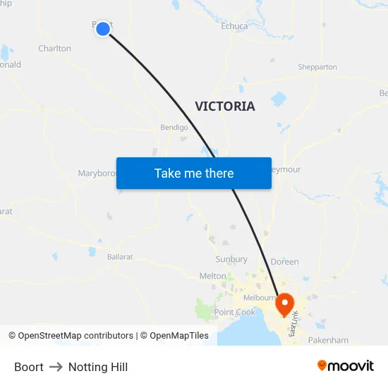 Boort to Notting Hill map