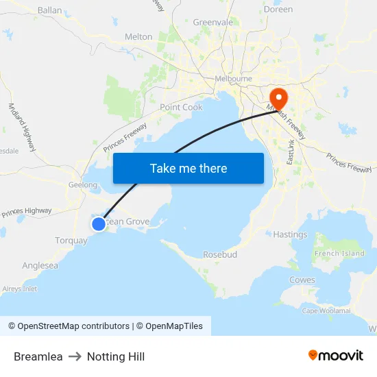 Breamlea to Notting Hill map