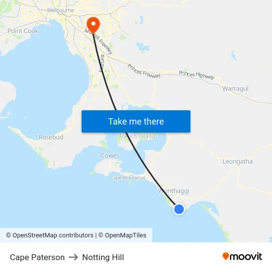 Cape Paterson to Notting Hill map