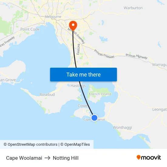 Cape Woolamai to Notting Hill map