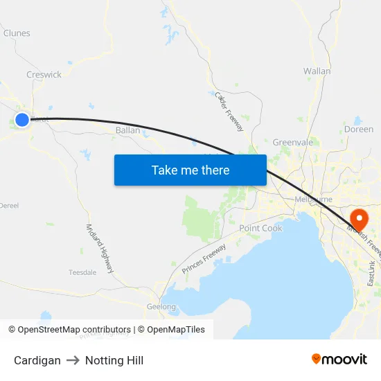 Cardigan to Notting Hill map