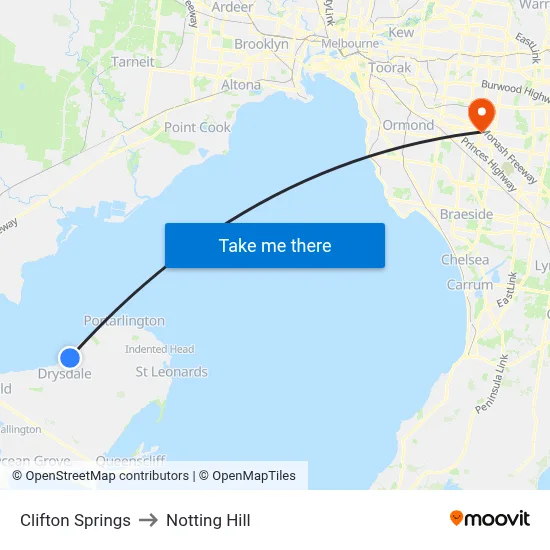 Clifton Springs to Notting Hill map