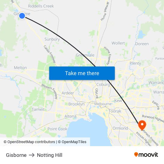 Gisborne to Notting Hill map