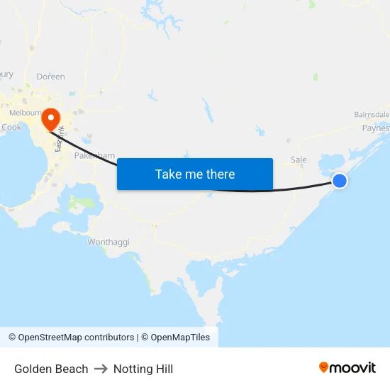 Golden Beach to Notting Hill map