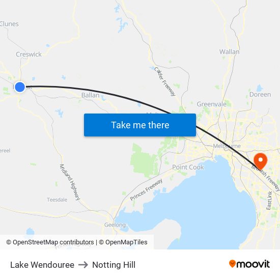 Lake Wendouree to Notting Hill map