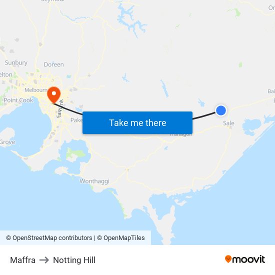 Maffra to Notting Hill map