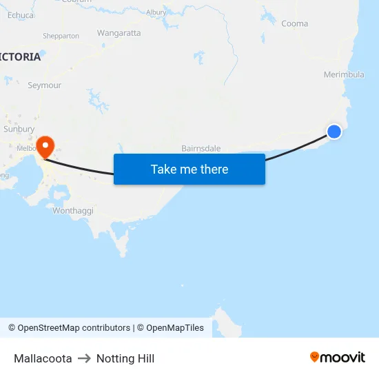 Mallacoota to Notting Hill map