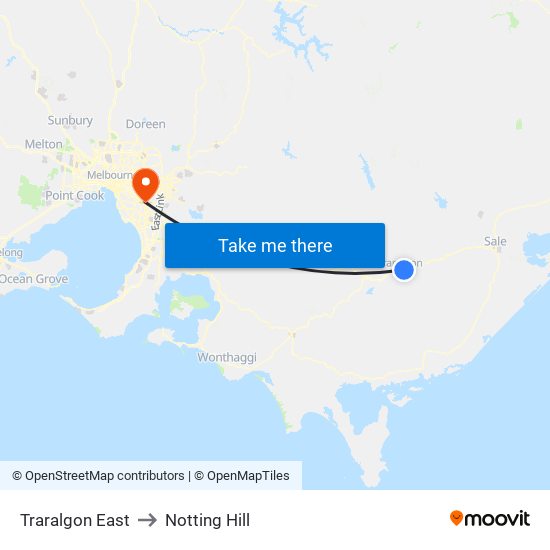 Traralgon East to Notting Hill map