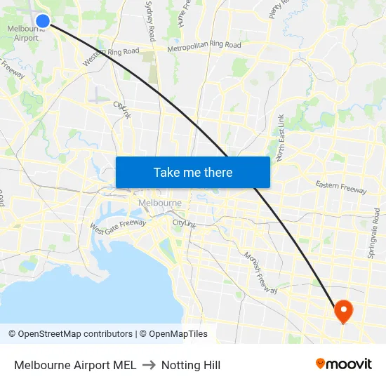 Melbourne Airport MEL to Notting Hill map