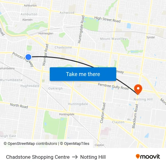 Chadstone Shopping Centre to Notting Hill map