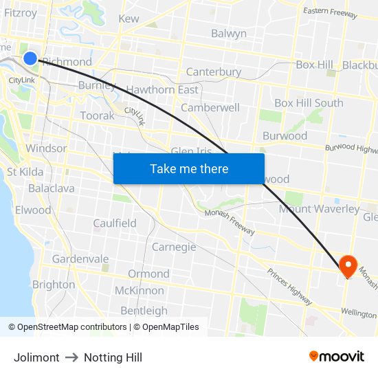 Jolimont to Notting Hill map