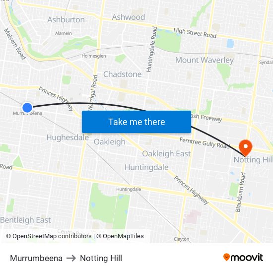 Murrumbeena to Notting Hill map