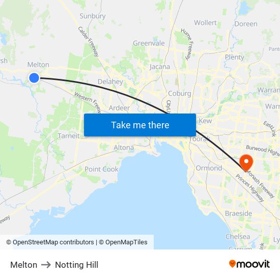 Melton to Notting Hill map