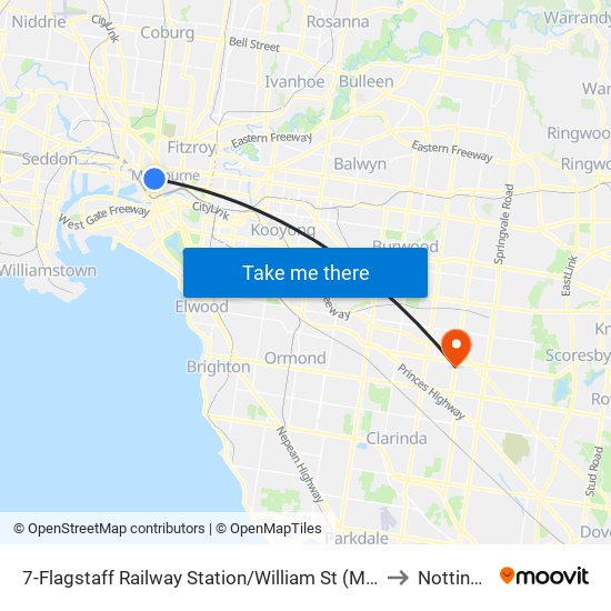 7-Flagstaff Railway Station/William St (Melbourne City) to Notting Hill map