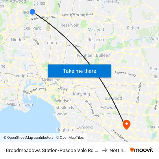 Broadmeadows Station/Pascoe Vale Rd (Broadmeadows) to Notting Hill map