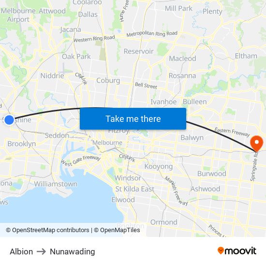 Albion to Nunawading map