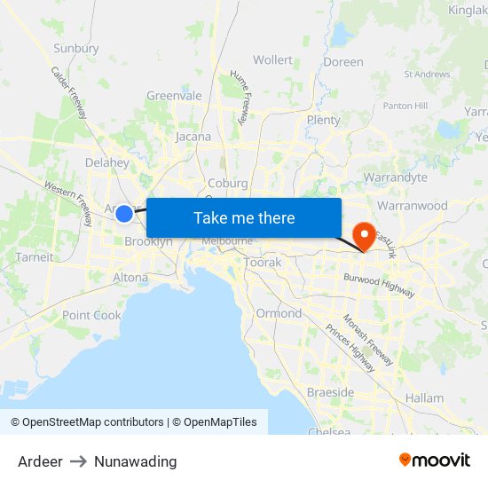 Ardeer to Nunawading map