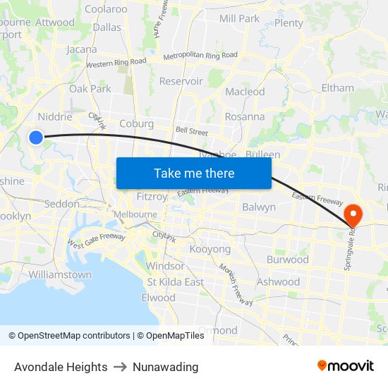 Avondale Heights to Nunawading map