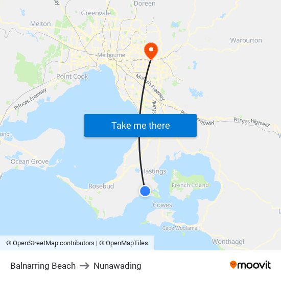 Balnarring Beach to Nunawading map