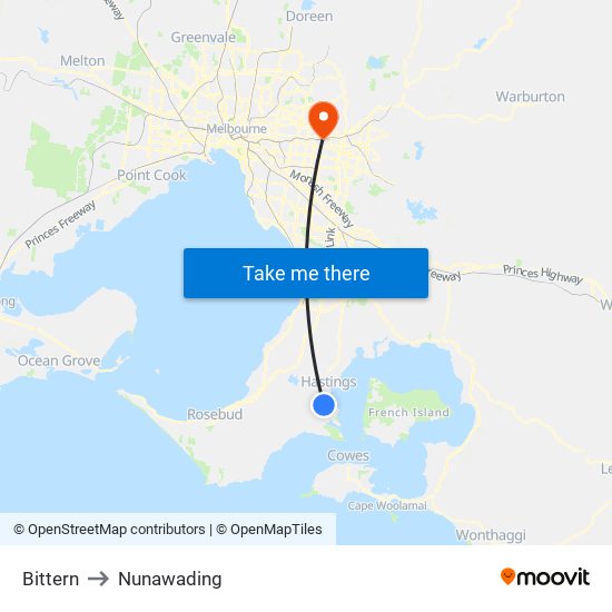 Bittern to Nunawading map