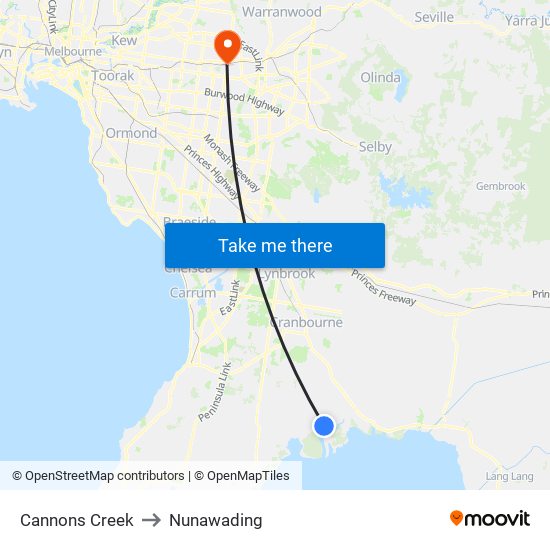 Cannons Creek to Nunawading map