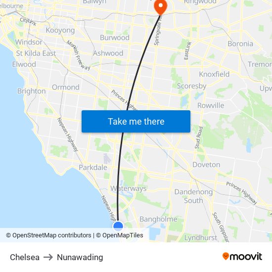 Chelsea to Nunawading map