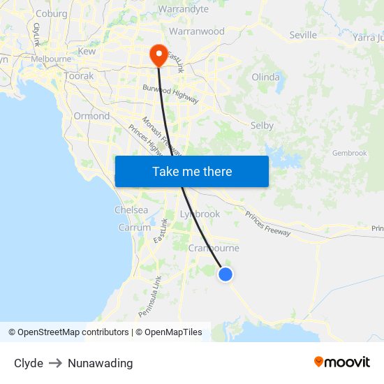 Clyde to Nunawading map