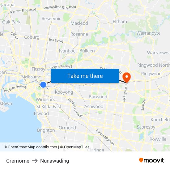 Cremorne to Nunawading map