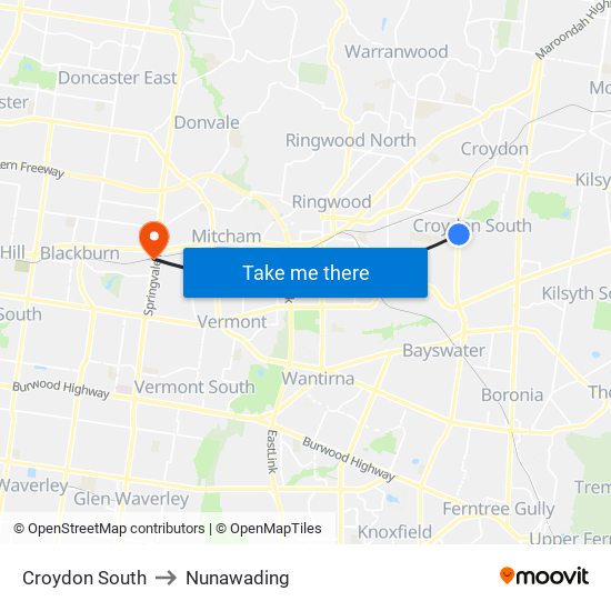 Croydon South to Nunawading map