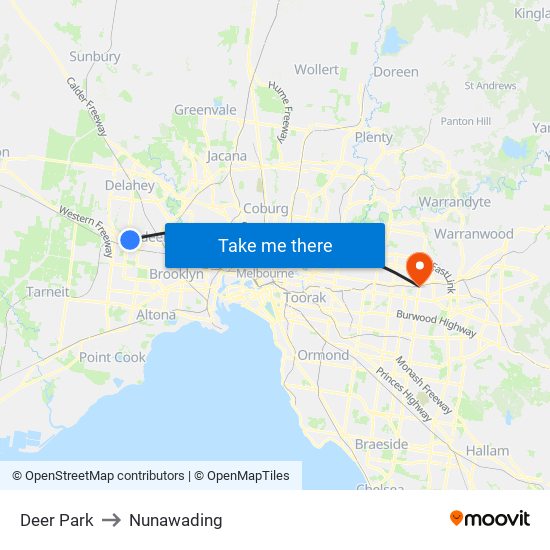 Deer Park to Nunawading map