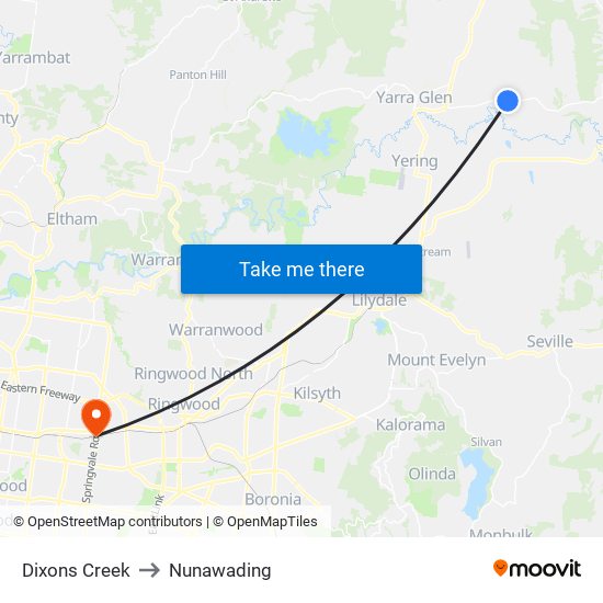 Dixons Creek to Nunawading map