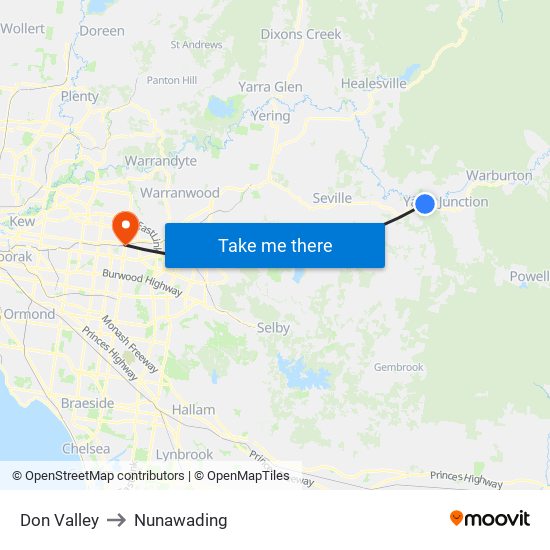 Don Valley to Nunawading map