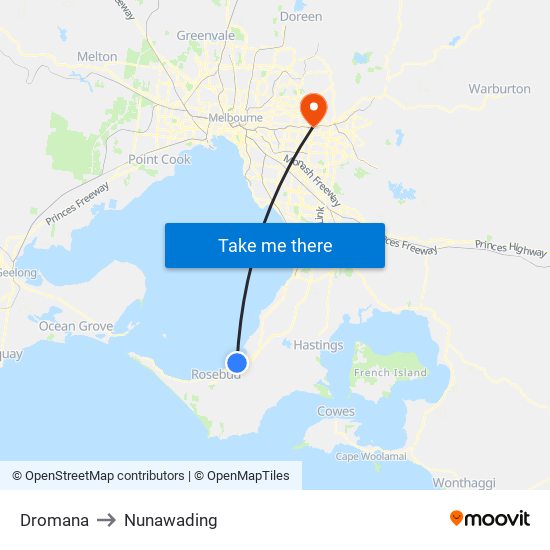 Dromana to Nunawading map