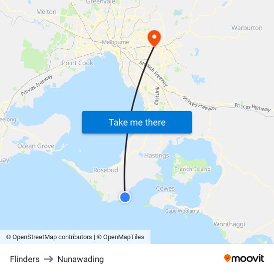 Flinders to Nunawading map