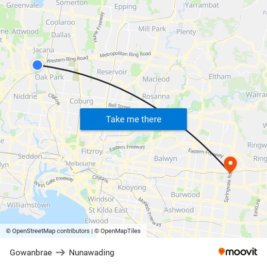 Gowanbrae to Nunawading map